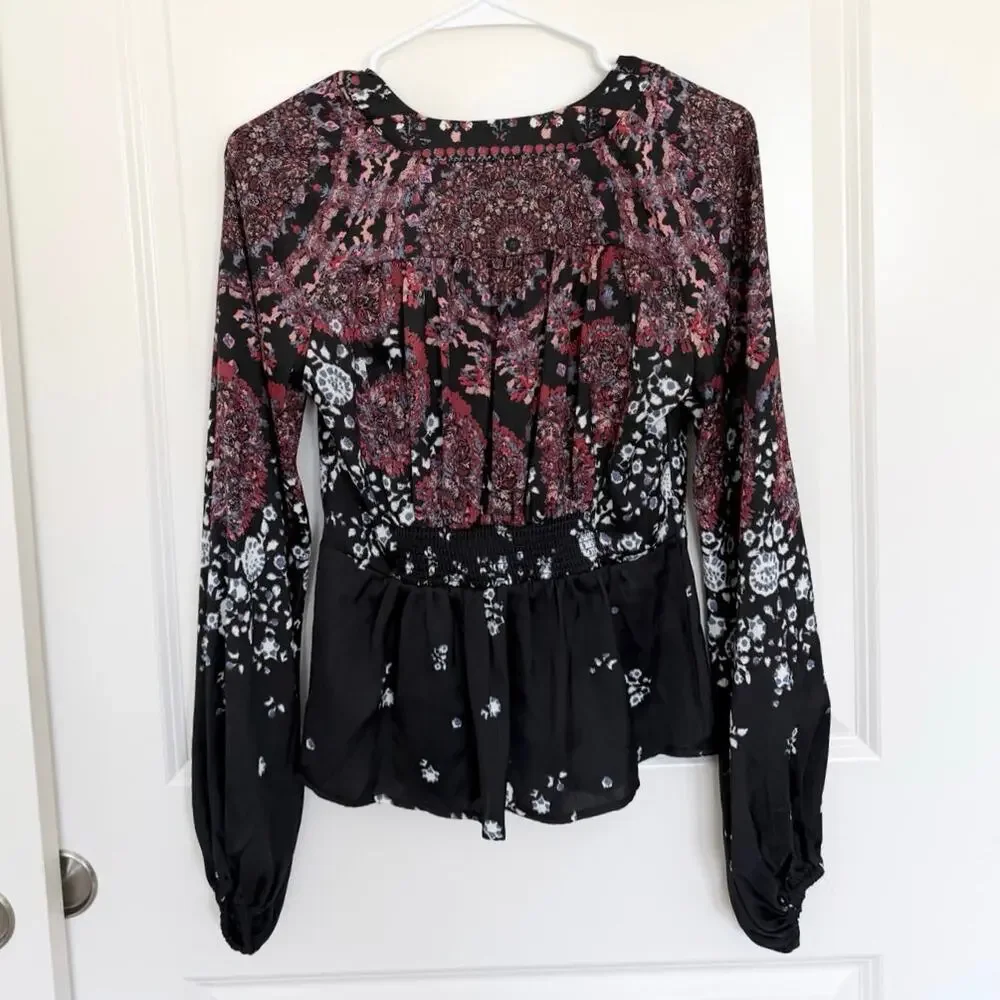 Free People Run Free Boho Tunic Blouse Night Combo XS